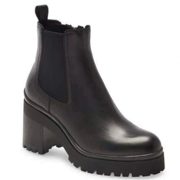 Jeffrey Campbell Platform Lug Sole Chelsea Leather Ankle Boots in Black Size 10